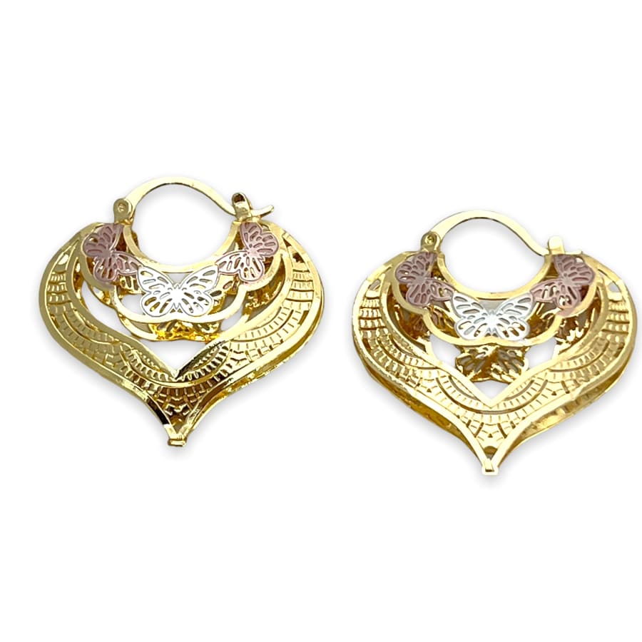 Heart shape hollow tri-color hoops earrings in 18k of gold plated earrings