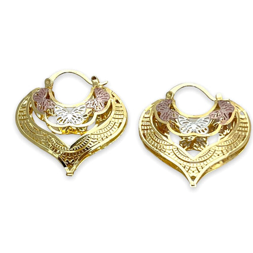Heart shape hollow tri - color hoops earrings in 18k of gold plated