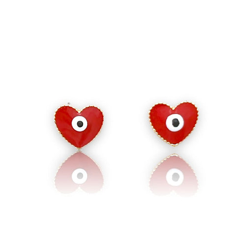 Heart shape red evil eye earrings studs 18k of gold plated earrings