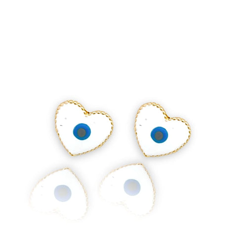 Heart shape white and blue evil eye earrings studs 18k of gold plated
