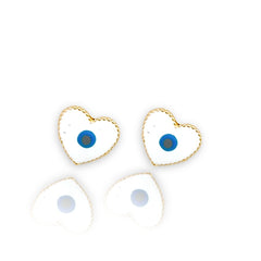 Heart shape white and blue evil eye earrings studs 18k of gold plated earrings