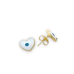 Heart shape white and blue evil eye earrings studs 18k of gold plated earrings