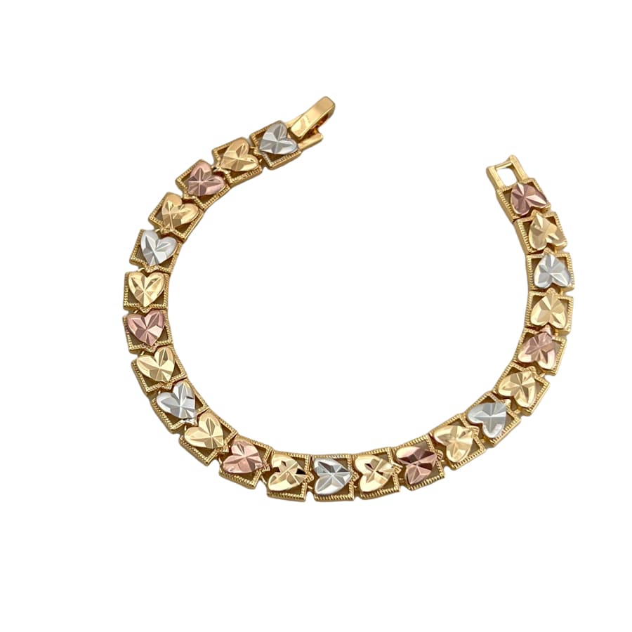 Heart squares diamond cut morocco tri - color 18k of gold plated bracelet 7.5 bracelets