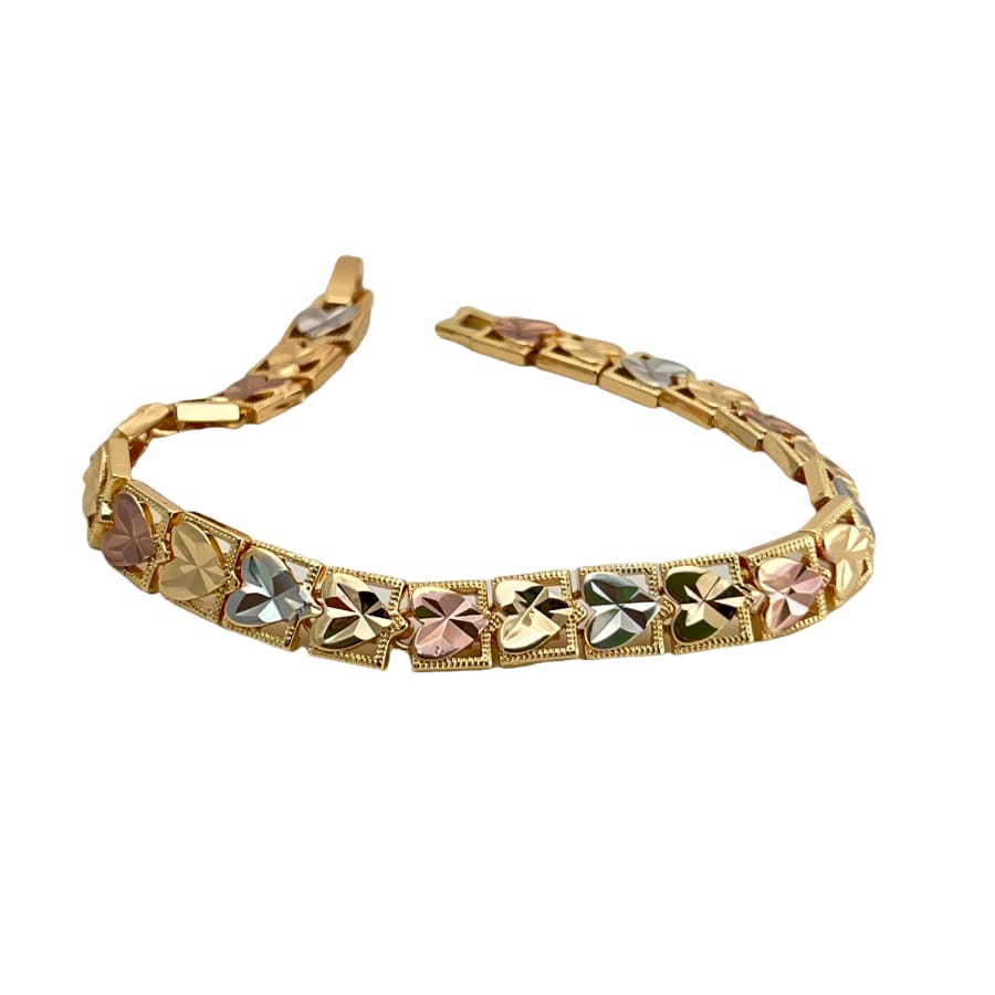 Heart squares diamond cut morocco tri - color 18k of gold plated bracelet 7.5 bracelets