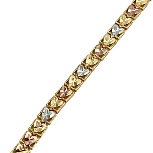 Heart squares diamond cut morocco tri - color 18k of gold plated bracelet 7.5’ bracelets