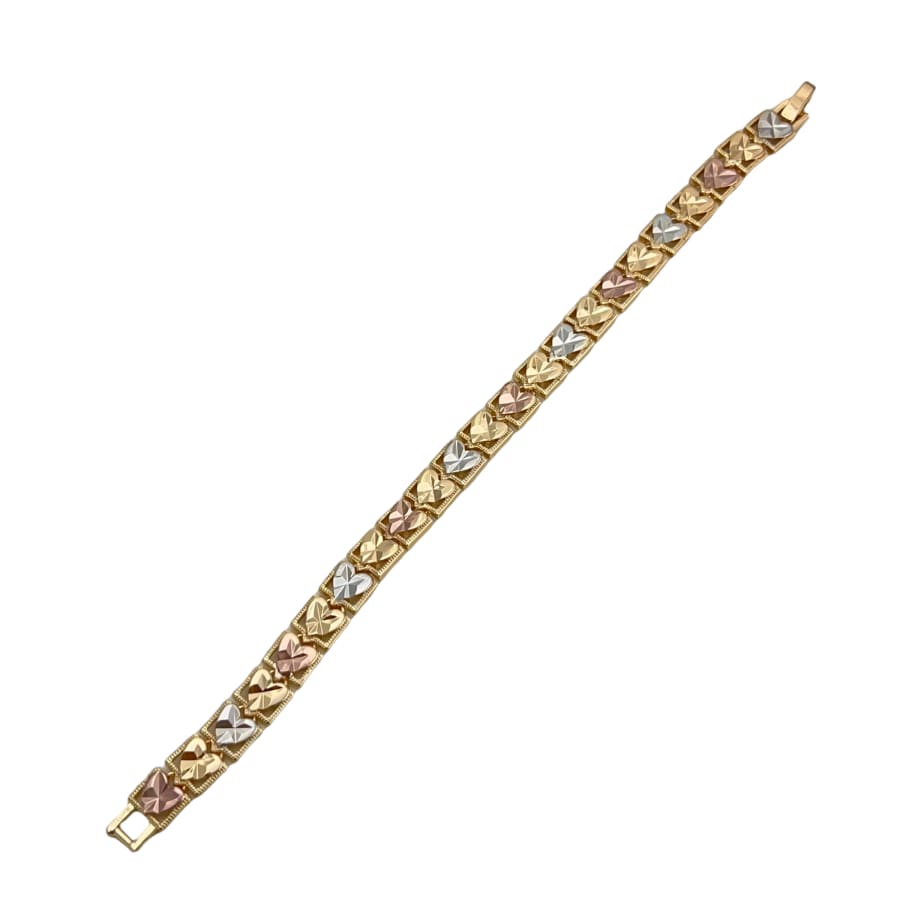 Heart squares diamond cut morocco tri - color 18k of gold plated bracelet 7.5 bracelets