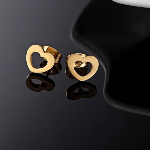 Heart studs gold plated stainless steel earrings earrings