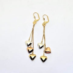 Hearts three tones earrings gold layered