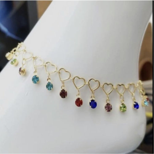 Hearts with colorful crystals charm anklet 18k of gold plated anklet