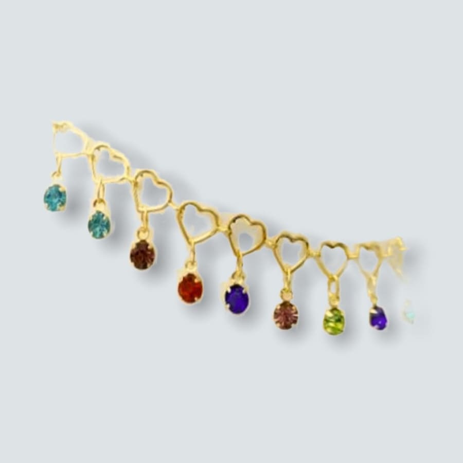 Hearts with colorful crystals charm anklet 18k of gold plated anklet