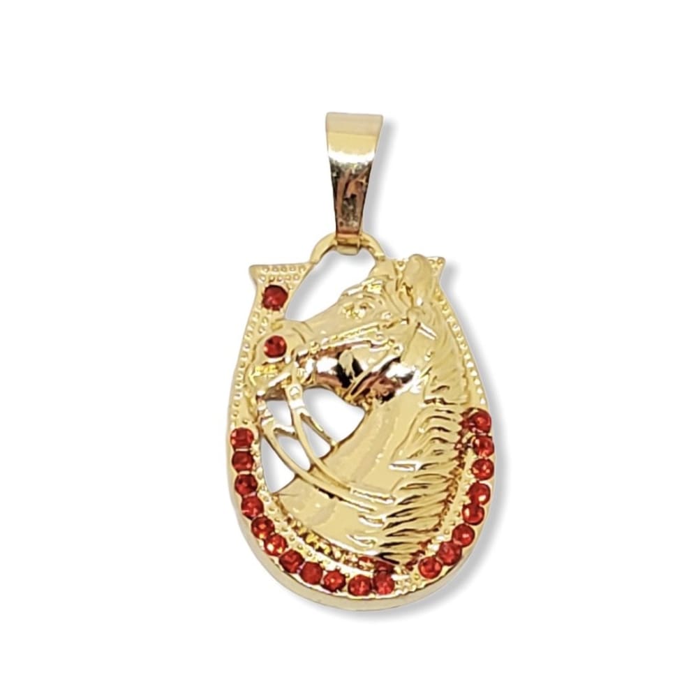 Horse pendant red stones in 18kts of gold plated charms