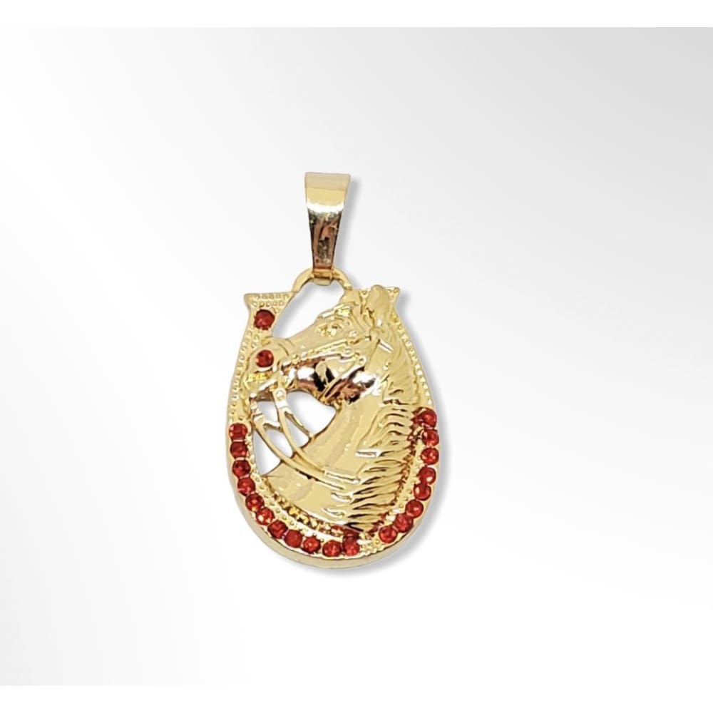 Horse pendant red stones in 18kts of gold plated charms