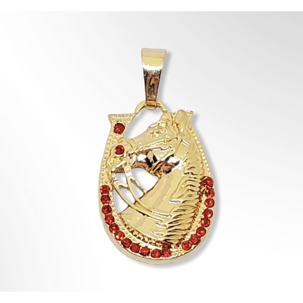 Horse pendant red stones in 18kts of gold plated charms