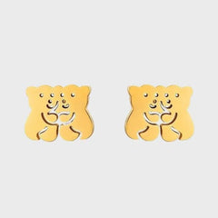 Hugging little bears gold over stainless steel studs earrings earrings