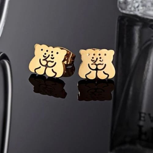 Hugging little bears gold over stainless steel studs earrings earrings
