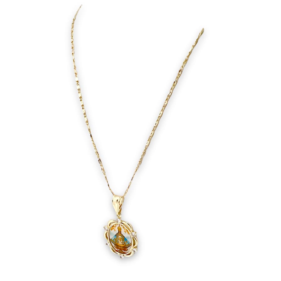 Virgin san juan de los lagos oval shape cz pendant in 18k of gold layering charms & pendants