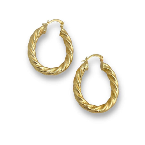 Oval shape rope like hoops earrings in 14k of gold plated earrings