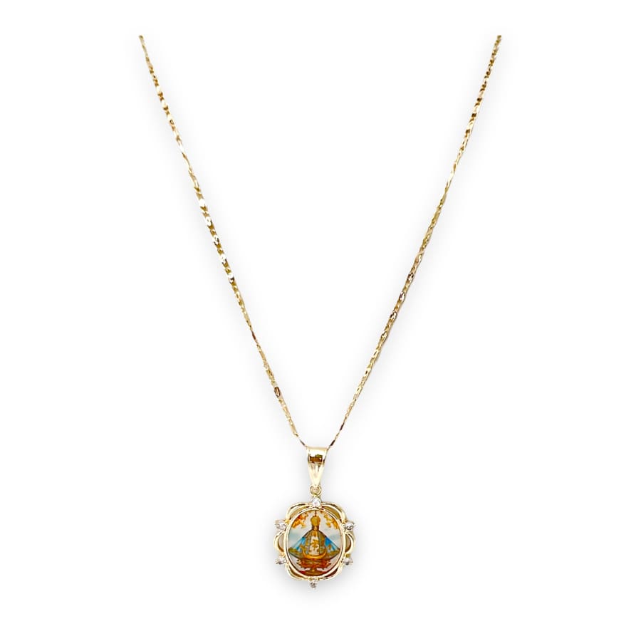 Virgin san juan de los lagos oval shape cz pendant in 18k of gold layering charms & pendants