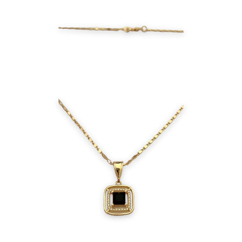 Cz black and pink clover petals and crystals white pendant necklace in 18k gold filled