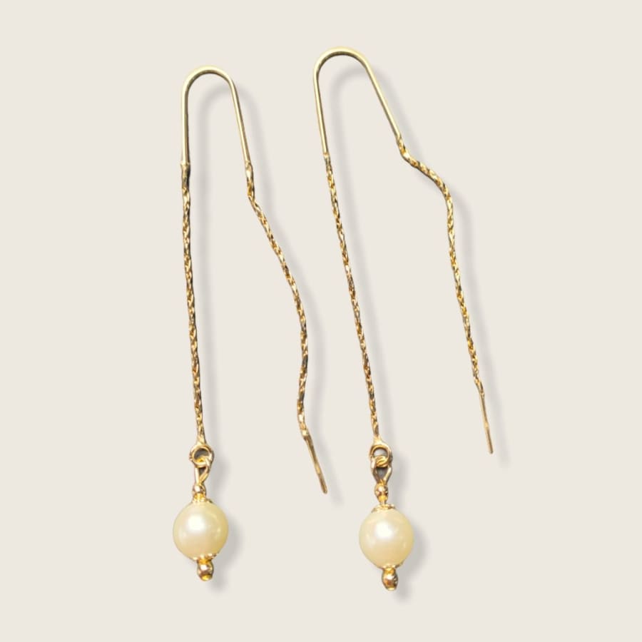 Ivory tone faux pearls threaders gold plated earrings earrings