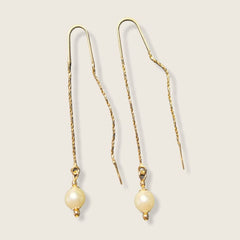 Ivory tone faux pearls threaders gold plated earrings