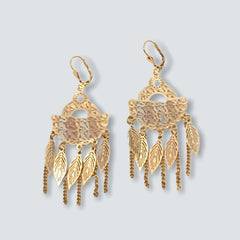 Leaf drops tricolor chandelier earrings 18k of gold plated