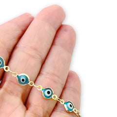 Light blue evil eye 18kts of gold plated bracelet blue evil eye link bracelets