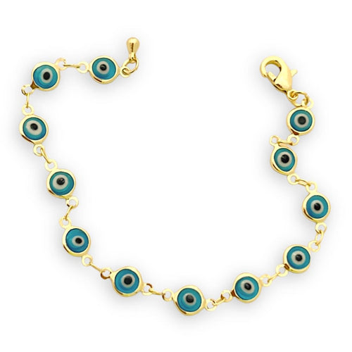 Light blue evil eye 18kts of gold plated bracelet blue evil eye link bracelets