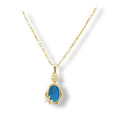 Lightblue oval shape cz butterfly goldfilled necklace earrings