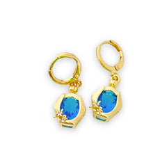 Lightblue oval shape cz butterfly goldfilled earrings