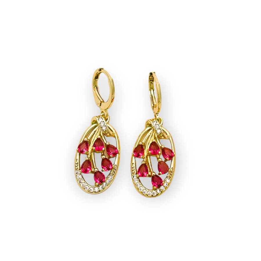 Lina pink cz oval drops earrings in 18k of gold plated earrings