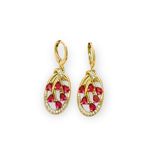 Lina pink cz oval drops earrings in 18k of gold plated