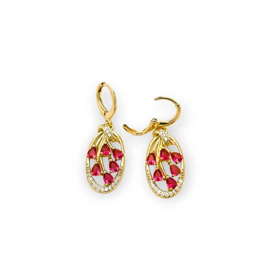 Lina pink cz oval drops earrings in 18k of gold plated earrings