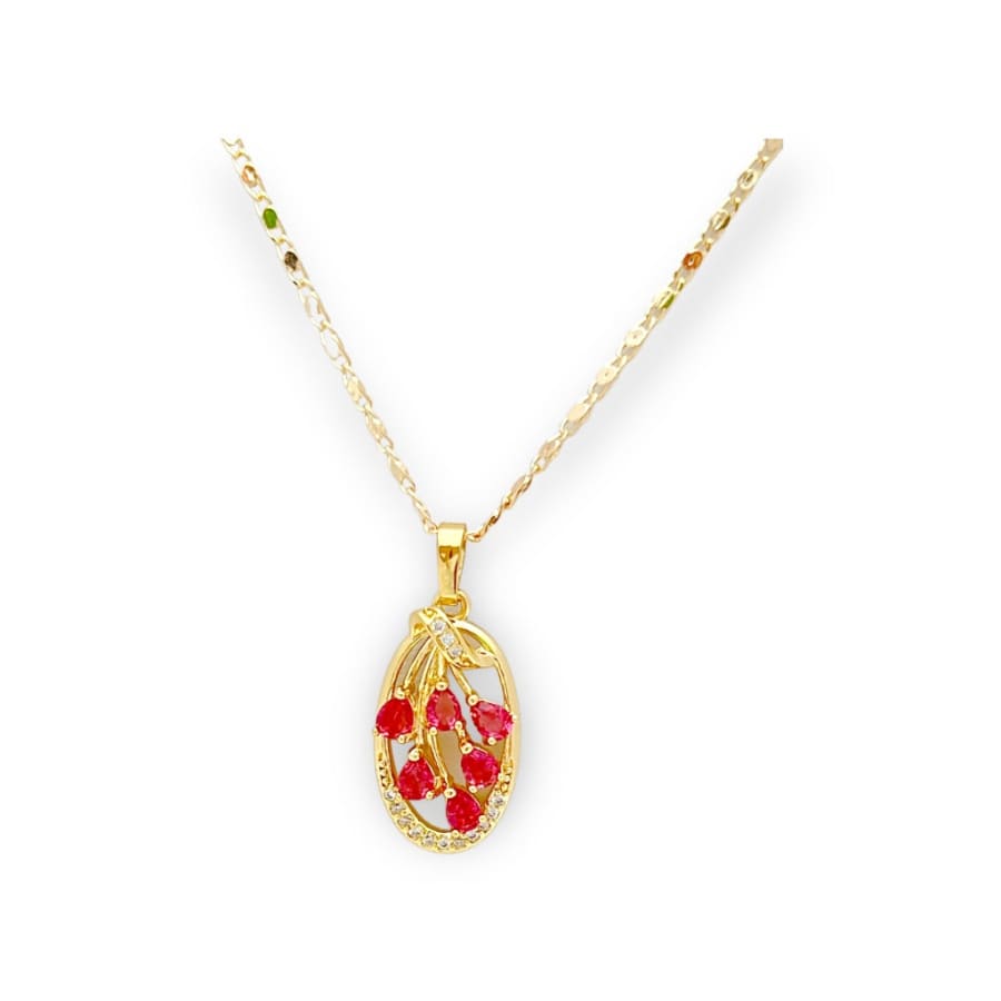 Lina pink cz oval necklace in 18k of gold plated necklace