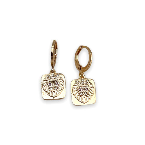 Lion with clear stones rectangular drop earrings in 18k of gold plated earrings