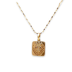 Lion with clear stones rectangular pendant necklace in 18k of gold plated chains