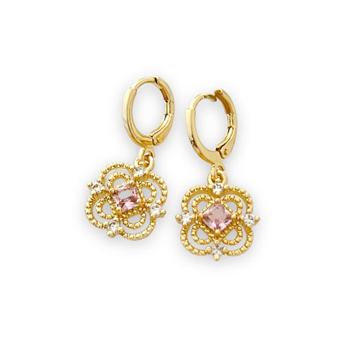 Multicolor stones heart studs earrings in 18k of gold plated