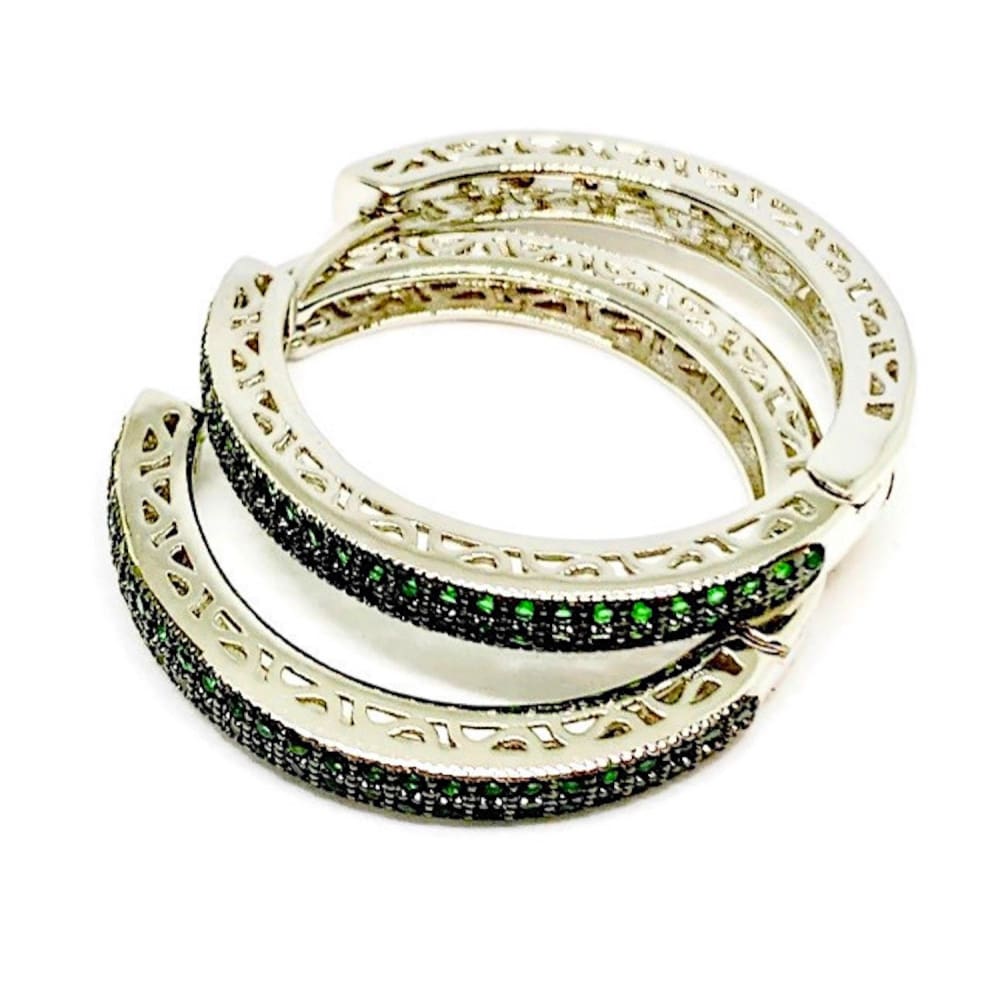 Love circle cz silver plated hoops earrings green earrings