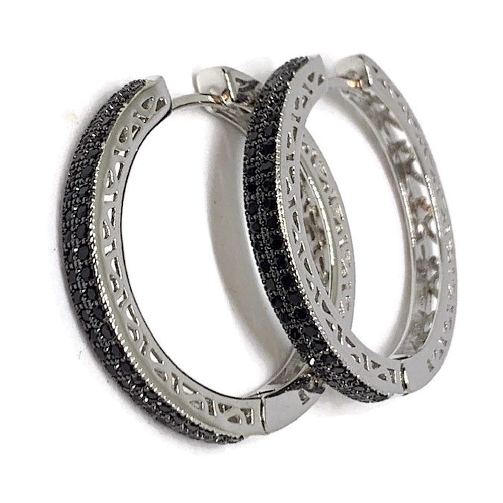 Love circle cz silver plated hoops earrings black earrings