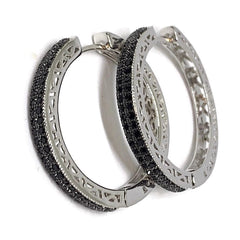 Love circle cz silver plated hoops earrings black