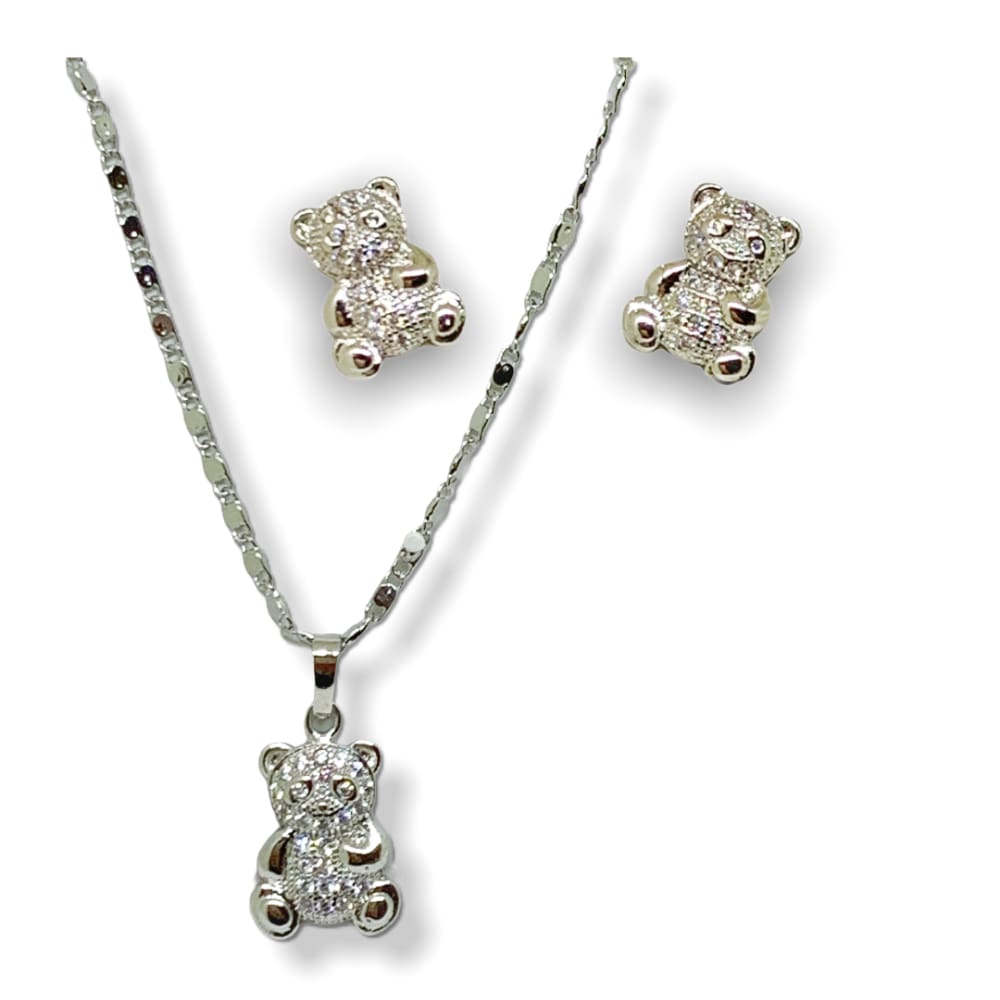 Lovely teddy bear silver plated set chains