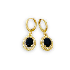 Mara oval shape black huggies earrings in 18k of gold plated earrings