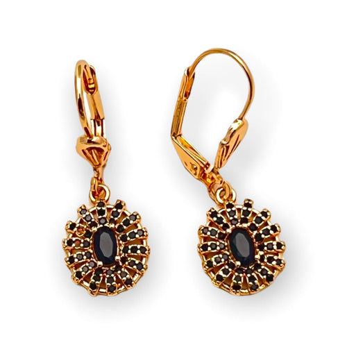 Marie black stones oval shape drop earrings in 18k of gold plated
