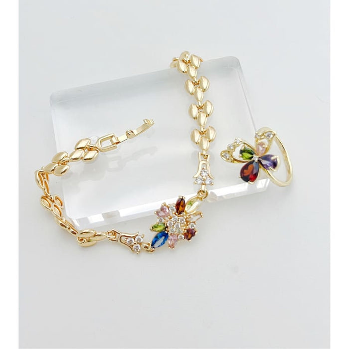 Marita cz multicolor flower bracelet 18 kts of gold plated bracelet