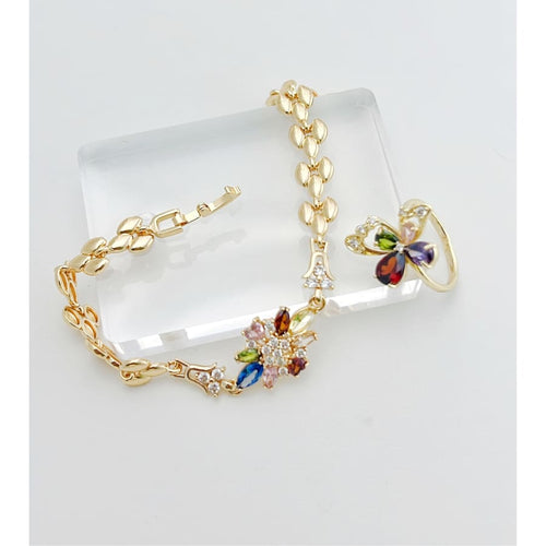 Marita cz multicolor flower bracelet 18 kts of gold plated