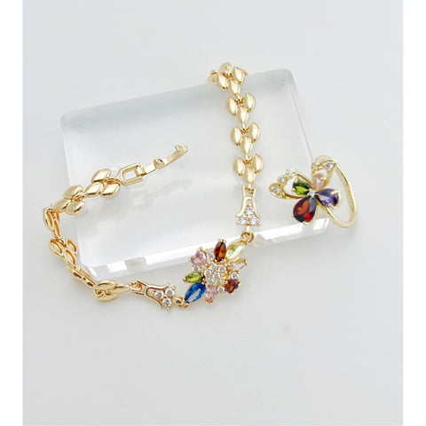 Butterflies mariner link chain tri - color 18k of gold plated bracelet