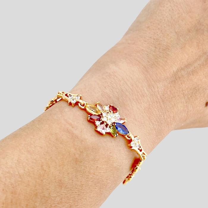Marita cz multicolor flower bracelet 18 kts of gold plated bracelet