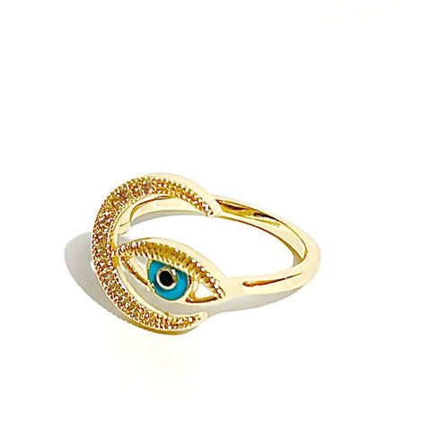 Evil eye charm semanario ring in 18k gold plated