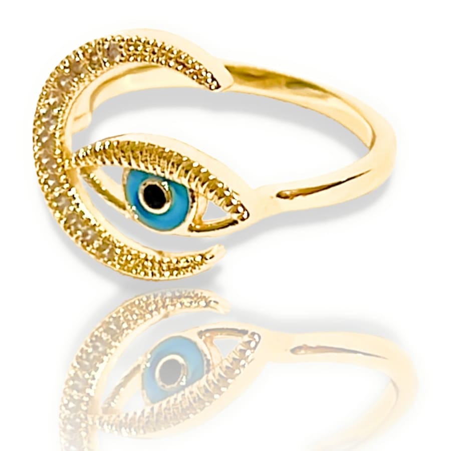 Moon evil eye ring open size 14kts of gold plated rings