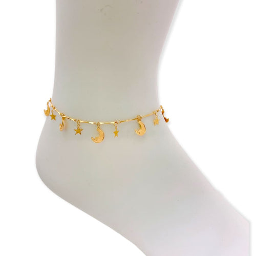 Moon star charms chain anklet 18k of gold plated anklet